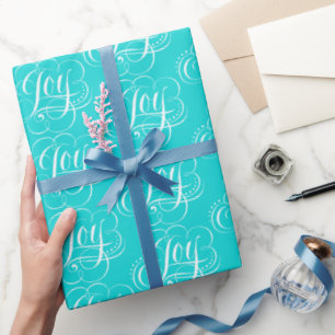 Papel De Presente JOY Lettering Fashionable Floured Aqua Blue