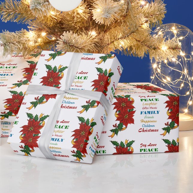 Papel De Presente Joy Love Poinsettia Natal (Feriados)