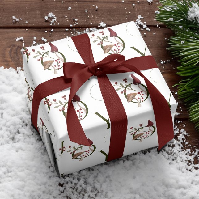 Papel De Presente Joy Rustic Woodsy Watercolor Natal (Joy Rustic Woodsy Watercolor Mushroom Christmas Wrapping Paper)