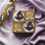Papel De Presente Joy to the World Calligraphy Round Photo Gold<br><div class="desc">Photo wrapping paper, personalized with your picture and hand lettered with Joy to the World in brushed calligraphy. The photo template is set up to display your picture in a round shape. If you have any problems with picture placement, try cropping your photo to a square and re-uploading it. The...</div>