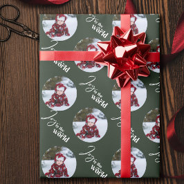 Papel De Presente Joy to the World Script Round Photos Green