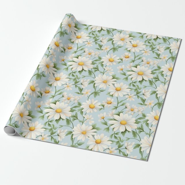 Papel De Presente Joyful Daisy Meadow para celebrações brilhantes (Desenrolado)
