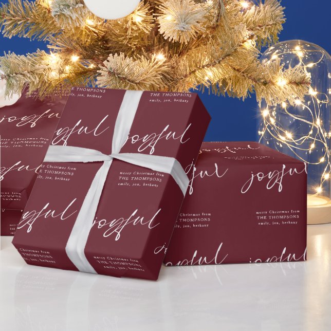 Papel De Presente Joyful Script Feliz Nome de Natal Burgundy (Feriados)