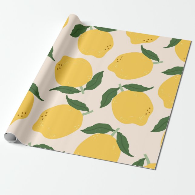 Papel De Presente Juicy yellow Lemons, green leaves. Fresh tasty fru (Desenrolado)