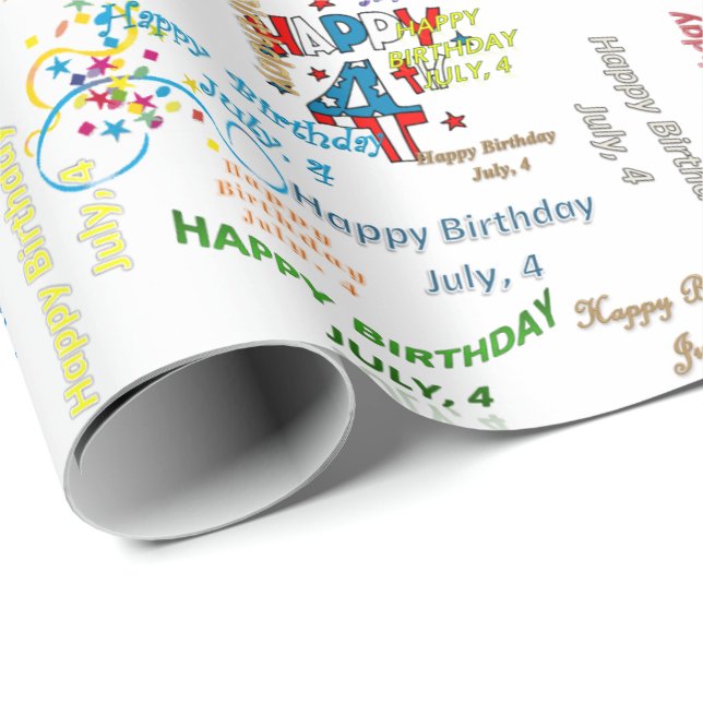 Papel De Presente Julho, 4 de Aniversário (Ponta do rolo)