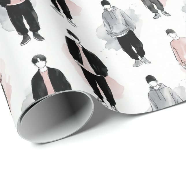 Papel De Presente K-Pop Idols Silhouette Aesthetic Seamless Pattern  (Ponta do rolo)