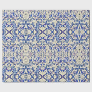 Papel De Presente Kaleidoscope Delft Azulejo Padrão em Azul e Branc