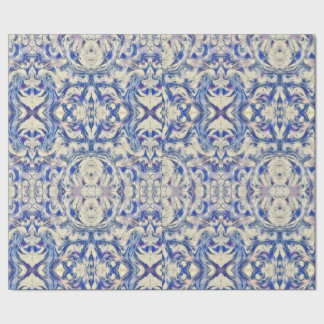 Papel De Presente Kaleidoscope Delft Azulejo Padrão em Azul e Branco