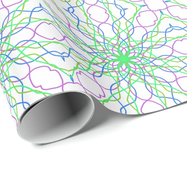 Papel De Presente Kaleidoscope Star, White Green Blue Art (Ponta do rolo)