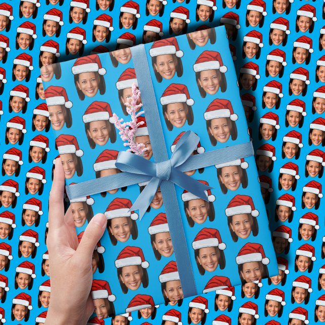 Papel De Presente Kamala Harris Cabeça Face Papai Noel Natal (Criador carregado)