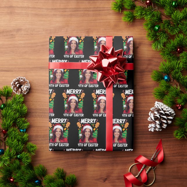 Papel De Presente Kamala Harris Natal Santa Hat Feliz 4ª Páscoa (Presente de Natal)