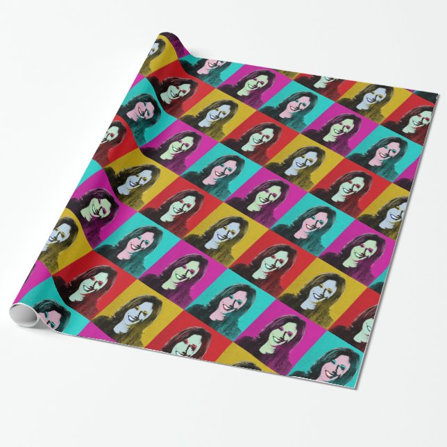 Papel De Presente Kamala Harris Pop Art (Rosa, Teal, Dourado, Vermel (Desenrolado)