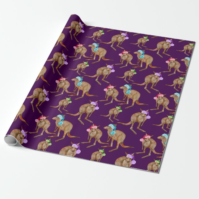 Papel De Presente Kangaroos com Santa Hats (Desenrolado)