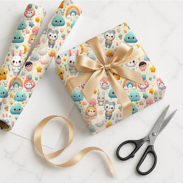 Papel De Presente Kawaii Bunny Pastel Whimsical Gift Wrapping Paper (Kawaii Bunny Pastel Whimsical Gift Wrapping Paper)