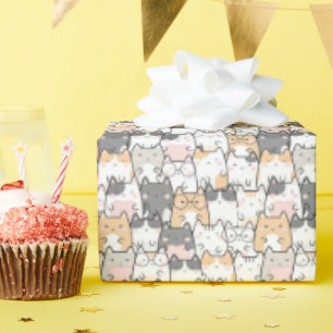 Papel De Presente Kawaii Cute Cats Patterno