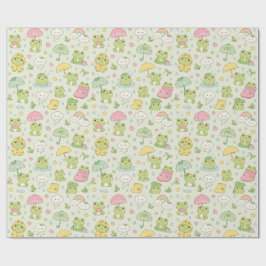 Papel De Presente Kawaii Frog Rainy Day Pattern Wrapping Paper