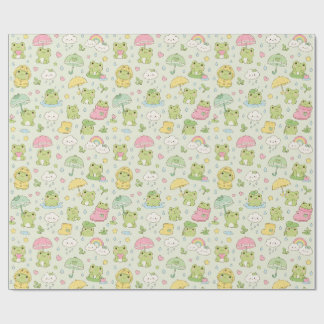 Papel De Presente Kawaii Frog Rainy Day Pattern Wrapping Paper