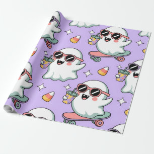Papel De Presente Kawaii Ghost Bubble Tea Pattern - Cute Pastel Ghos