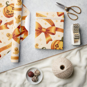 Papel De Presente Kawaii Halloween Pumpkin & Arcos Dão Papo de Arran