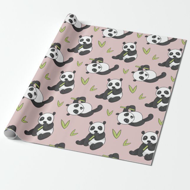 Papel De Presente Kawaii Panda Cartoon Animal Patteron — Verão Bonit (Desenrolado)