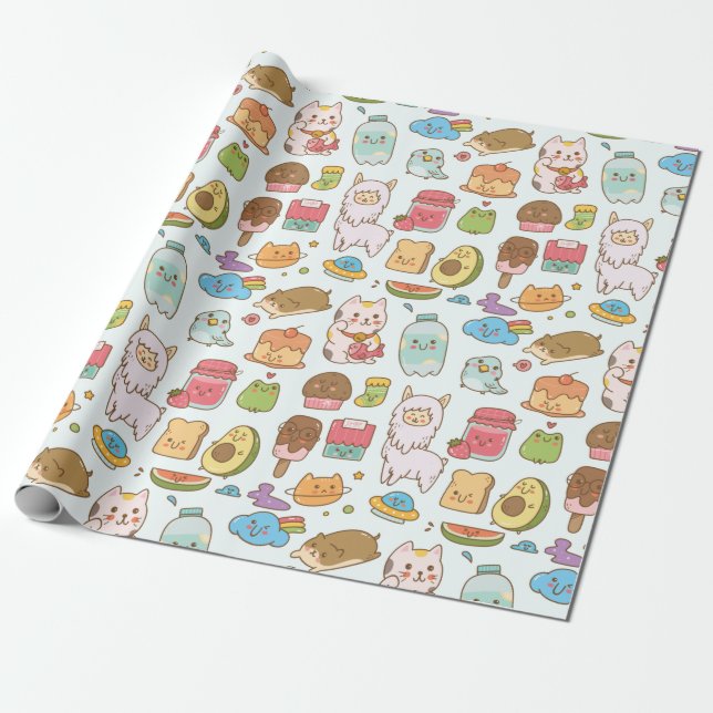 Papel De Presente Kawaii Pattern (Desenrolado)