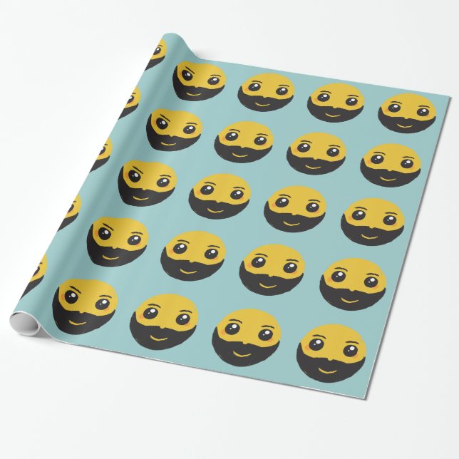 Papel De Presente Kawaii que sorri com barba & bigode (Desenrolado)