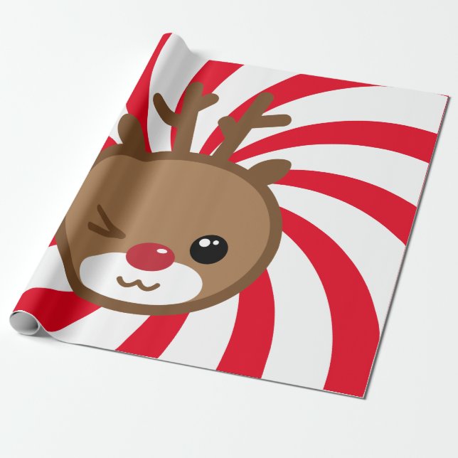 Papel De Presente Kawaii Reindeer Gift Wrap (Desenrolado)