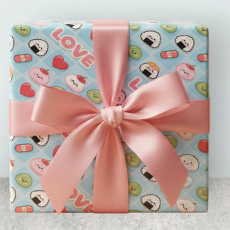 Papel De Presente Kawaii Sushi Mochi Food LOVE Pattern