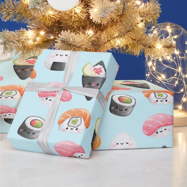 Papel De Presente kawaii sushi rolls, padrão sushi (Feriados)