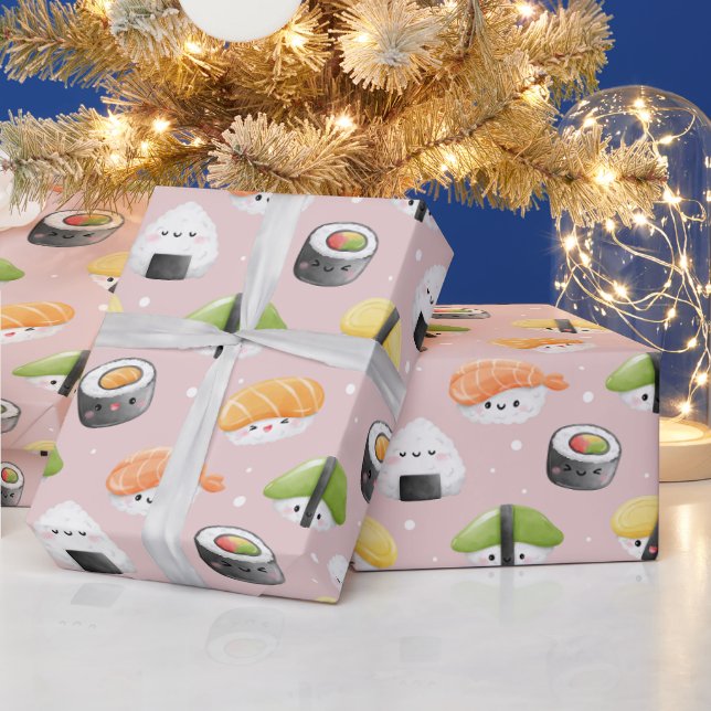 Papel De Presente kawaii sushi rolls, padrão sushi (Feriados)