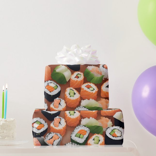 Papel De Presente kawaii sushi rolls, padrão sushi (Presentes para festas)