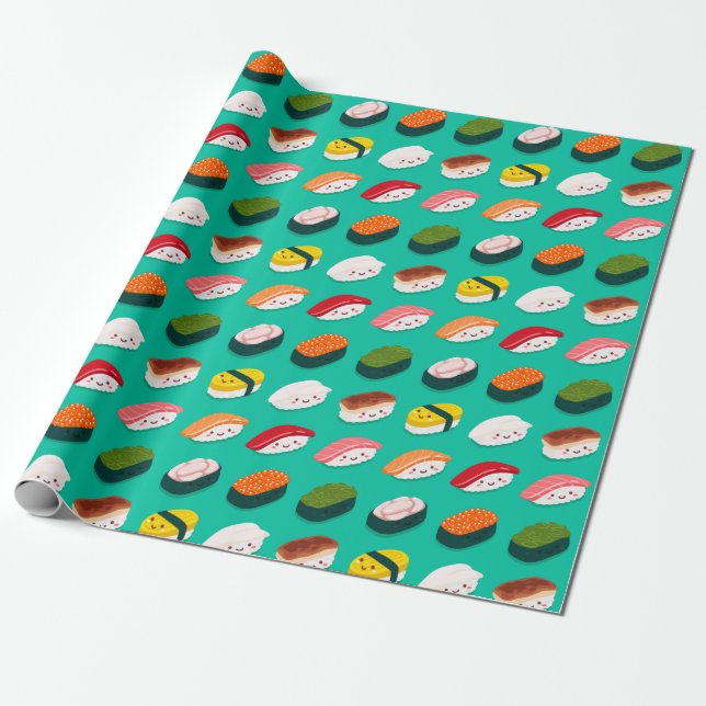 Papel De Presente Kawaii Sushi Wrapping Paper (Desenrolado)