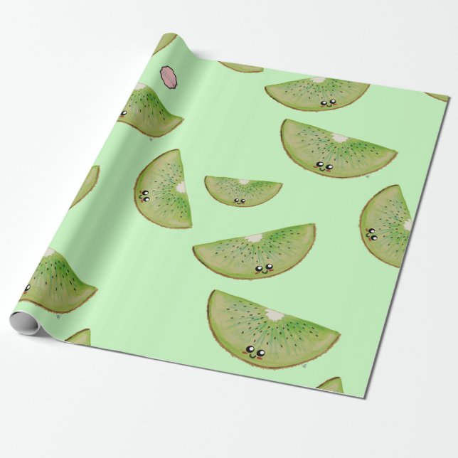 Papel De Presente Kawaii Watercolor Kiwi (Desenrolado)