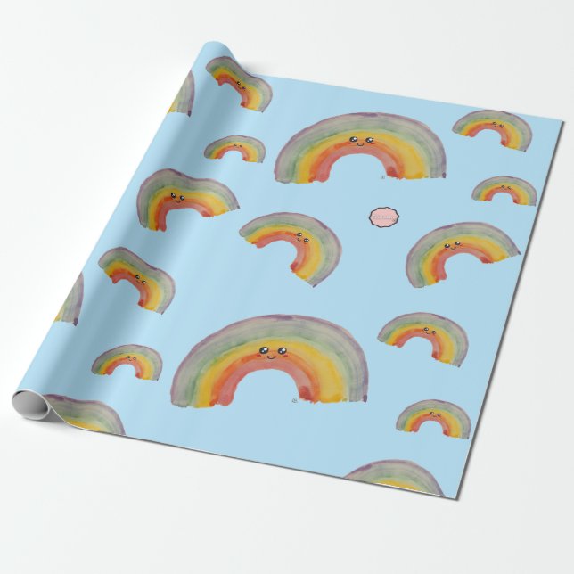 Papel De Presente Kawaii Watercolor Rainbow (Desenrolado)