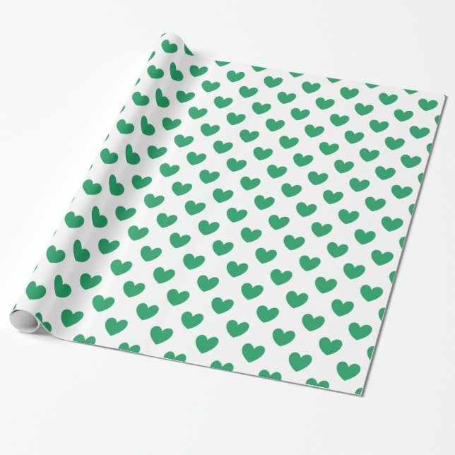 Papel De Presente Kelly Green Polka Hearts em branco (Desenrolado)