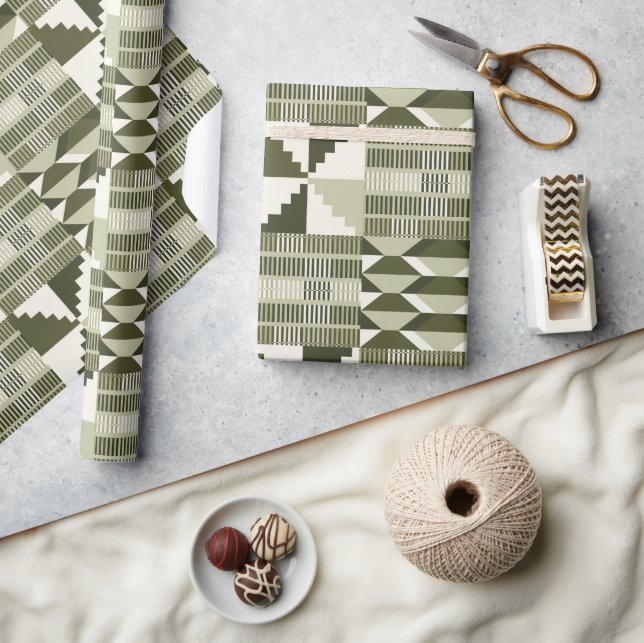 Papel De Presente Kente Block - Heritage Olive (Artesanato)