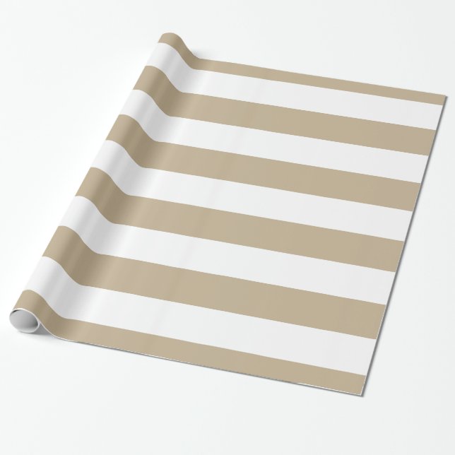 Papel De Presente Khaki, Padrão White XL Stripes (Desenrolado)