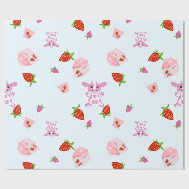 Papel De Presente Kid's drawing strawberry milk cow (Aberto)