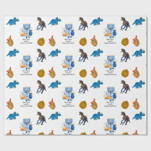 Papel De Presente Kids Hanukkah Wraping Paper - Dinossauros dreidel