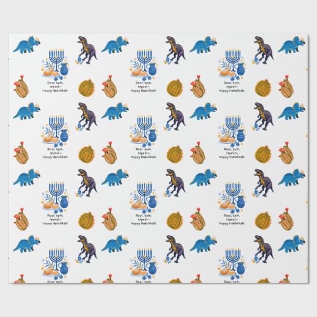 Papel De Presente Kids Hanukkah Wraping Paper - Dinossauros dreidel (Aberto)