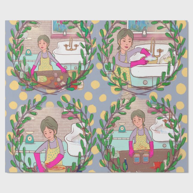 Papel De Presente Kimchi Making Pattern – Illustrated Korean Food Wr (Aberto)