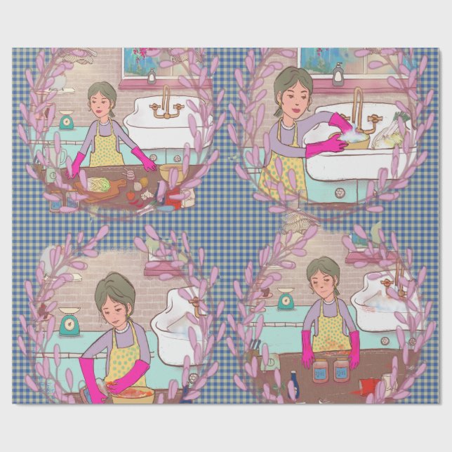 Papel De Presente Kimchi Making Pattern – Illustrated Korean Food Wr (Aberto)
