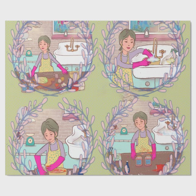 Papel De Presente Kimchi Making Pattern – Illustrated Korean Food Wr (Aberto)