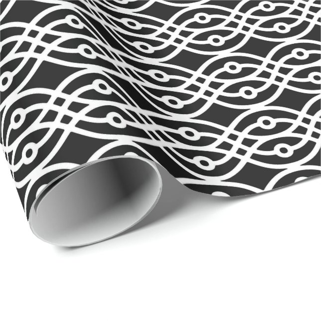 Papel De Presente Kimono impressão, branco a preto (Ponta do rolo)