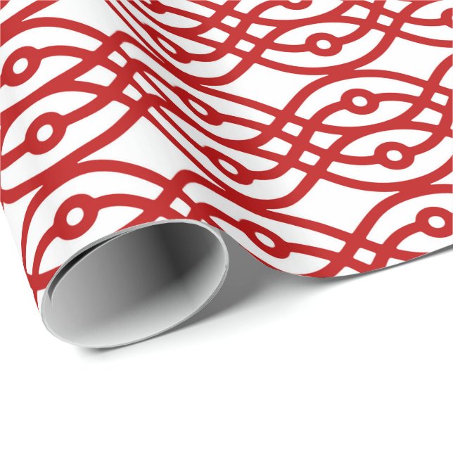 Papel De Presente Kimono impressão, branco e vermelho escuro (Ponta do rolo)