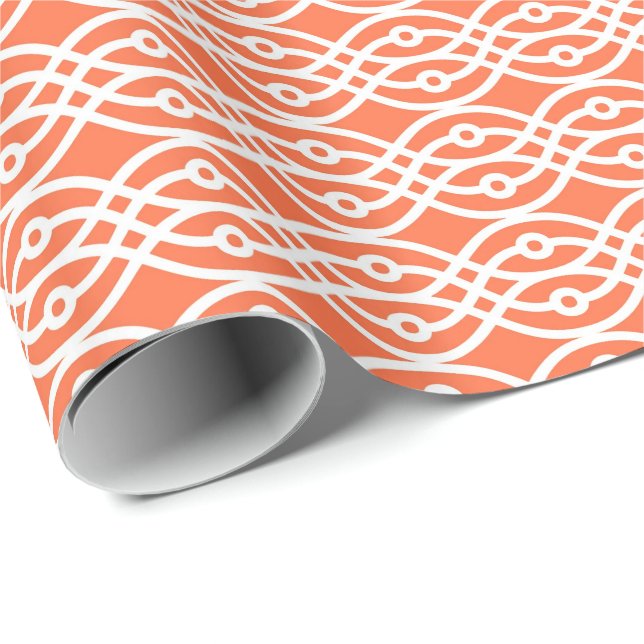 Papel De Presente Kimono impressão, cor de laranja e branco (Ponta do rolo)