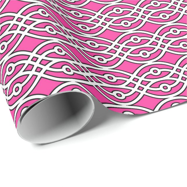 Papel De Presente Kimono impressão, cor-de-rosa e branca (Ponta do rolo)
