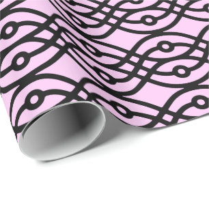 Papel De Presente Kimono impressão, rosa-gelo e preto