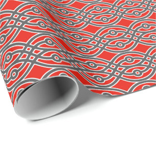 Papel De Presente Kimono impressão, vermelho, cinza e branco