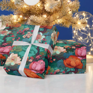 Papel De Presente Kimono Sakura e pedônia japoneses